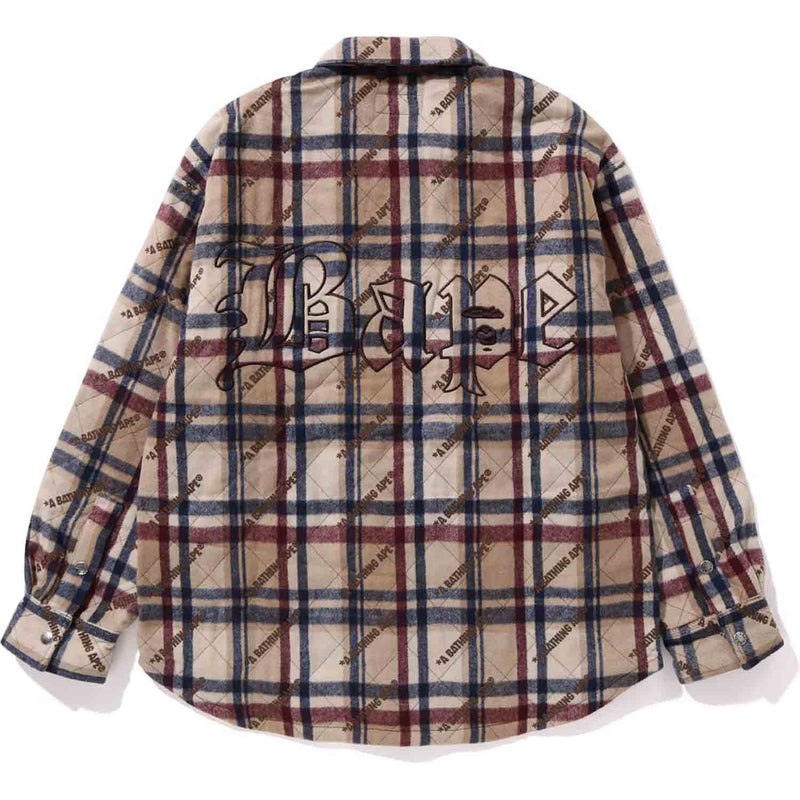 Men Bape A Bathing Ape Logo Check Pattern Padded Flannel Shirt Jacket Jackets Beige USA | GK5460340