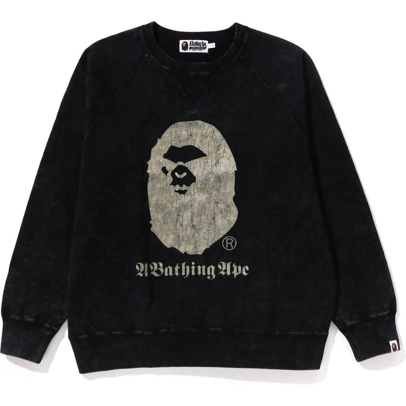 Men Bape A Bathing Ape Overdye Relaxed Fit Crewneck Sweatshirts Black USA | JP4282822