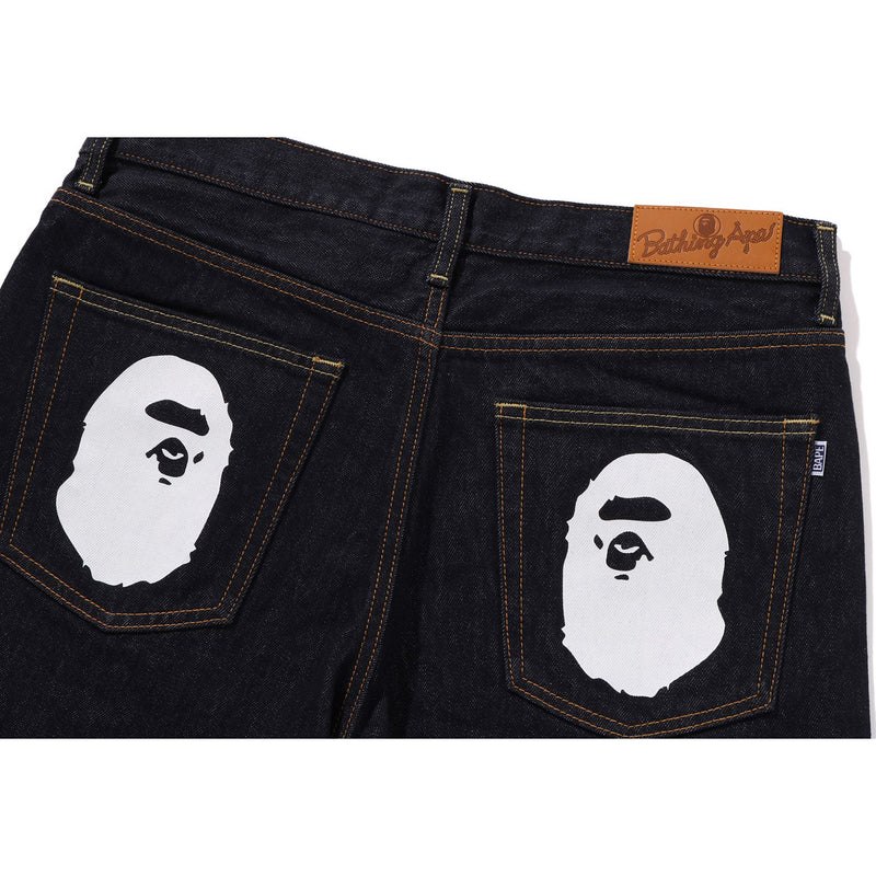 Men Bape Ape Head Denim Pants Regular Fit Pants Indigo USA | MZ9176716