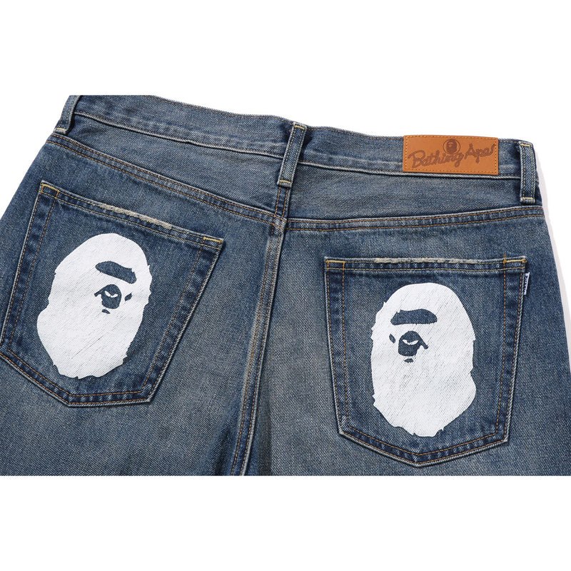 Men Bape Ape Head Denim Pants Regular Fit Pants Light Indigo USA | XB5320530