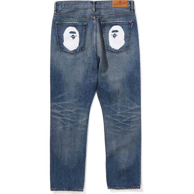 Men Bape Ape Head Denim Pants Regular Fit Pants Light Indigo USA | XB5320530