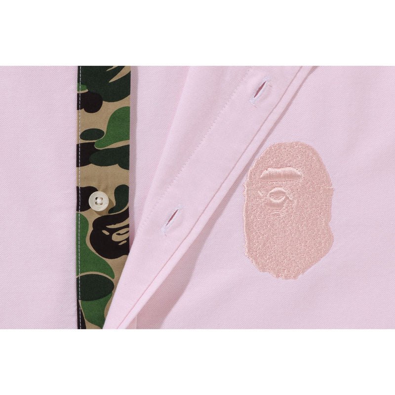 Men Bape Ape Head Embroidery Oxford Shirt Relaxed Fit Shirts Pink USA | SA2063203