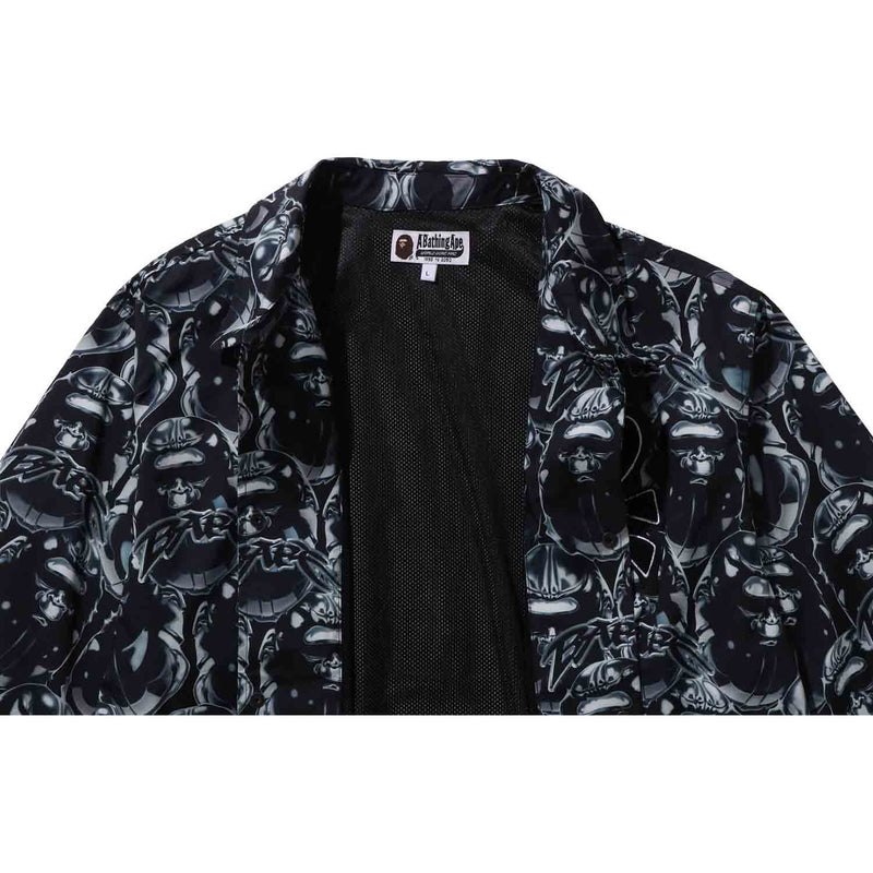 Men Bape Ape Head Graffiti Coach Jacket Relaxed Fit Jackets Black USA | SX3214524