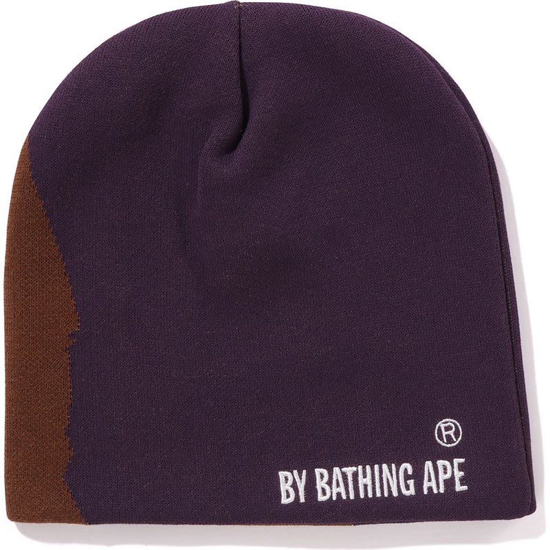 Men Bape Ape Head Knit Cap Caps Purple USA | YM5313633