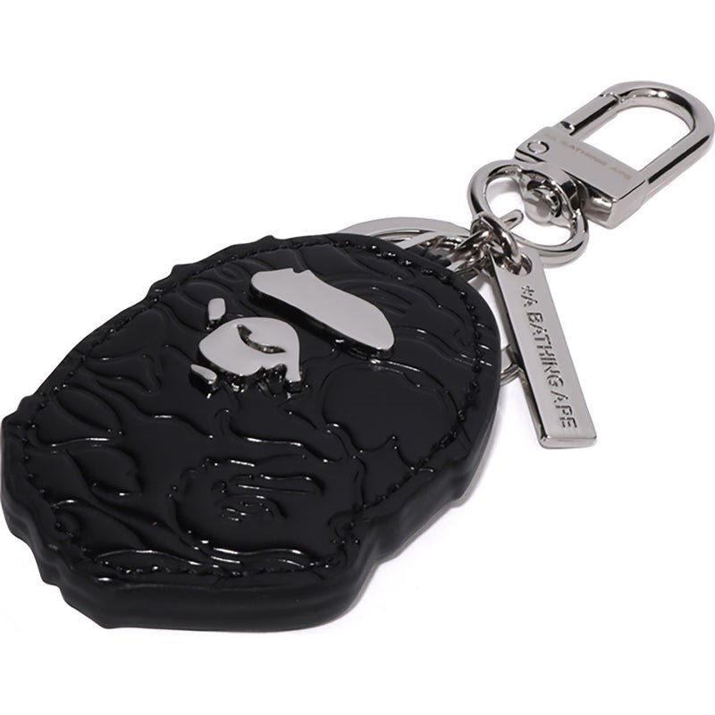 Men Bape Ape Head Leather Keychain Accessories Black USA | GV0498648