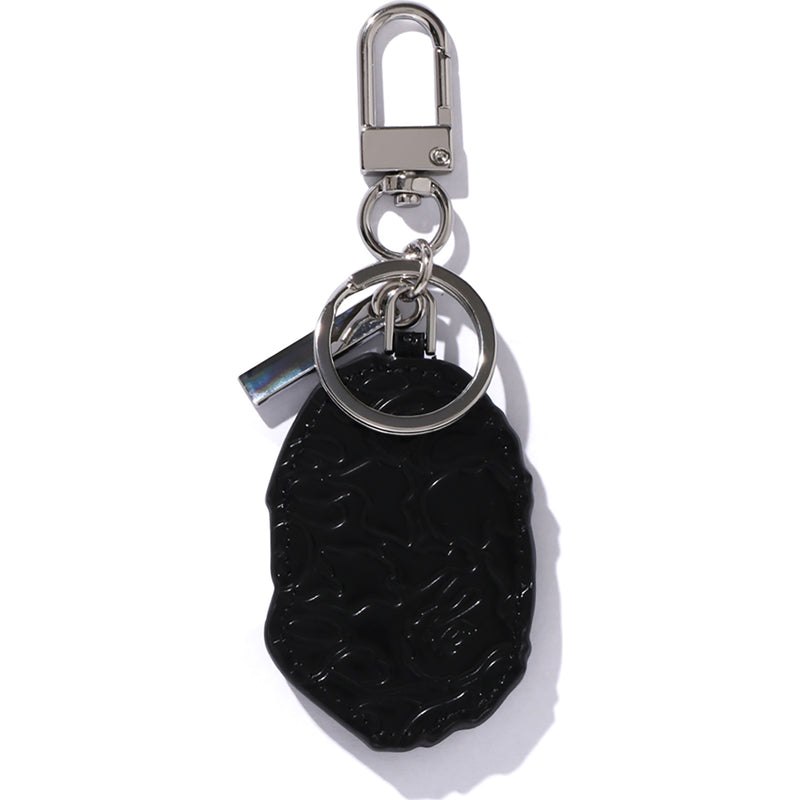 Men Bape Ape Head Leather Keychain Accessories Black USA | GV0498648