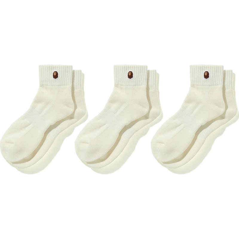 Men Bape Ape Head One Point Ankle Socks 3 Pairs Socks White USA | YU5634564