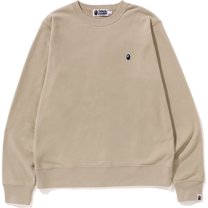 Men Bape Ape Head One Point Crewneck Sweatshirts Beige USA | WL6775575