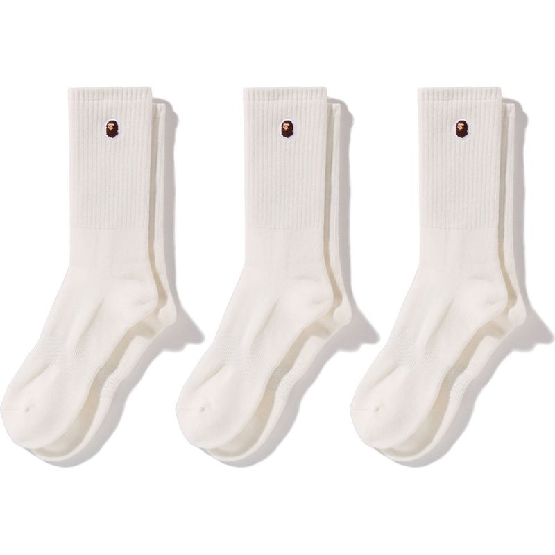 Men Bape Ape Head One Point Socks 3 Pairs Socks White USA | NY8086806