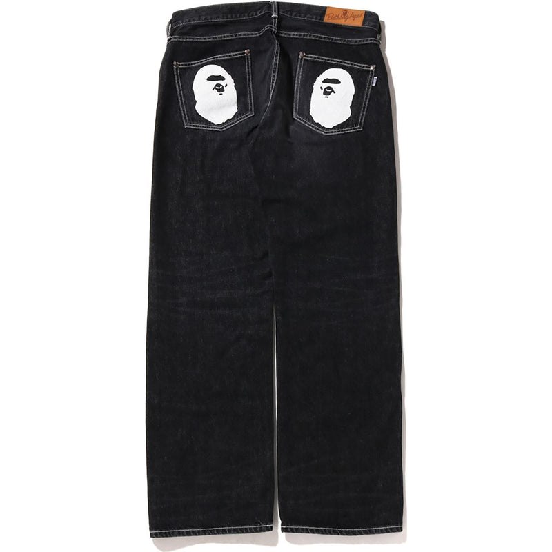 Men Bape Ape Head Relaxed Fit Denim Pants Pants Black USA | PF3815785