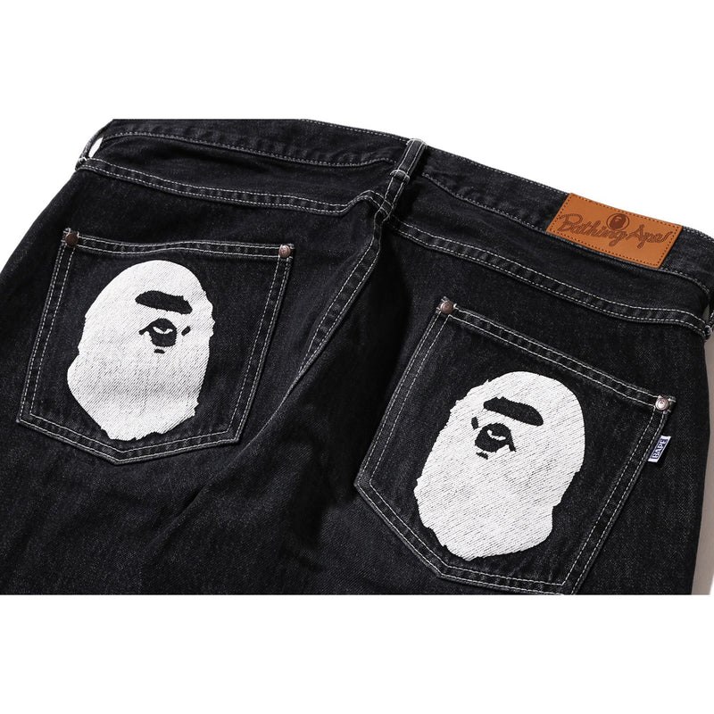 Men Bape Ape Head Relaxed Fit Denim Pants Pants Black USA | PF3815785