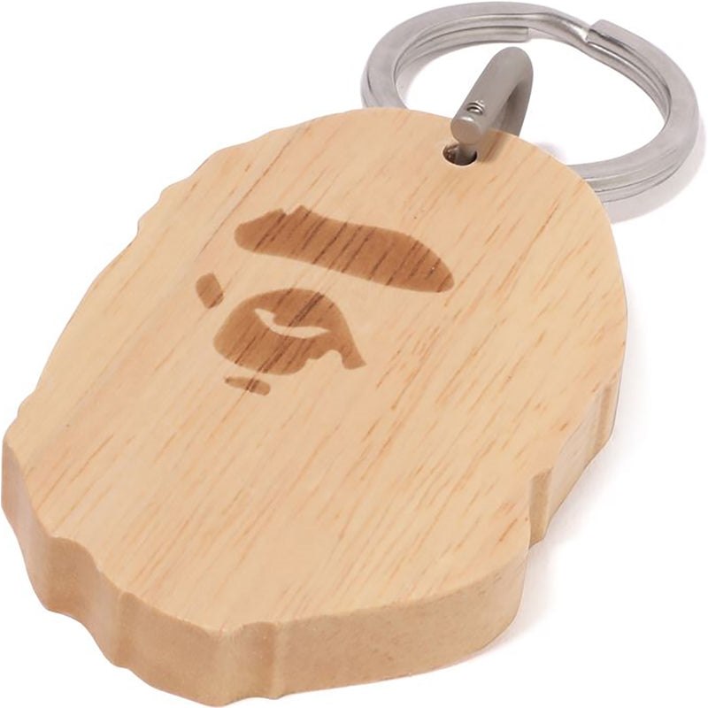 Men Bape Ape Head Wood Keychain Accessories Brown USA | MH3422442