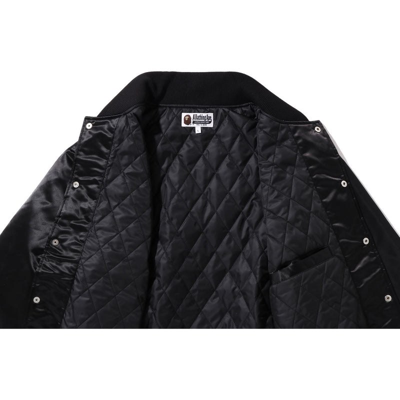 Men Bape Ape Relaxed Fit Nylon Varsity Jacket Jackets Black USA | EI7522752