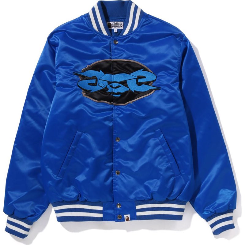 Men Bape Ape Relaxed Fit Nylon Varsity Jacket Jackets Blue USA | EW7948198