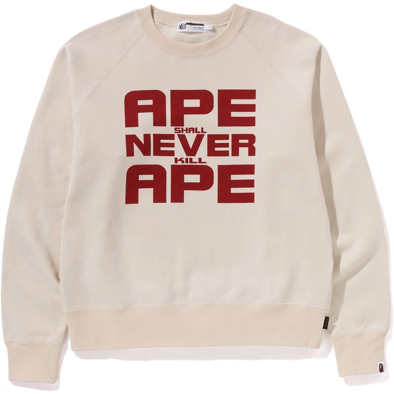 Men Bape Ape Shall Never Kill Ape Crewneck Sweatshirts White USA | YP3513253