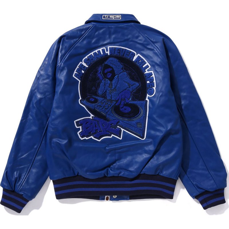 Men Bape (B)Ape Leather Varsity Jacket Jackets Blue USA | ON5772372