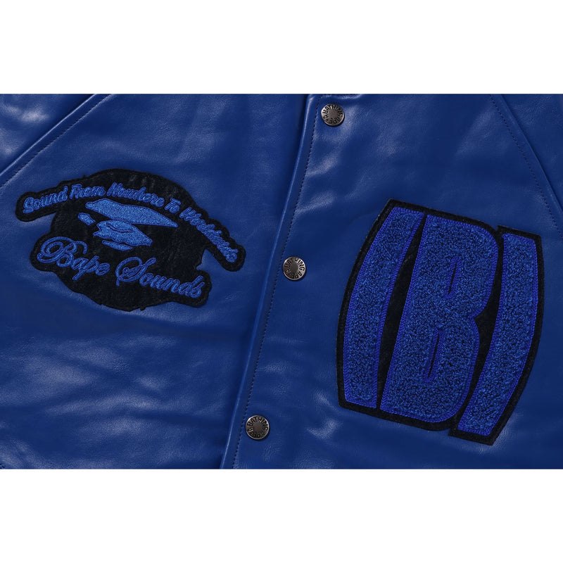 Men Bape (B)Ape Leather Varsity Jacket Jackets Blue USA | ON5772372