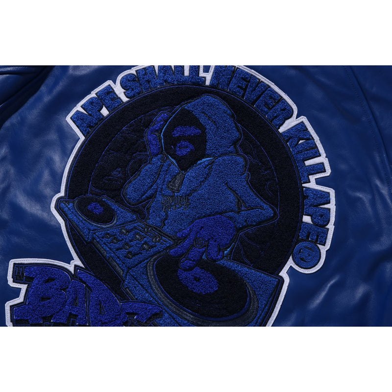 Men Bape (B)Ape Leather Varsity Jacket Jackets Blue USA | ON5772372