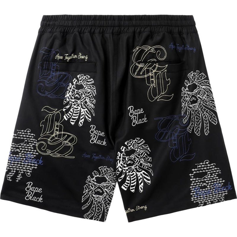 Men Bape Black Graphic Stitch Shorts Shorts Black USA | BQ5691161