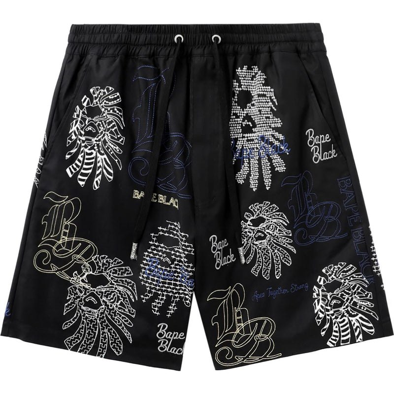 Men Bape Black Graphic Stitch Shorts Shorts Black USA | BQ5691161