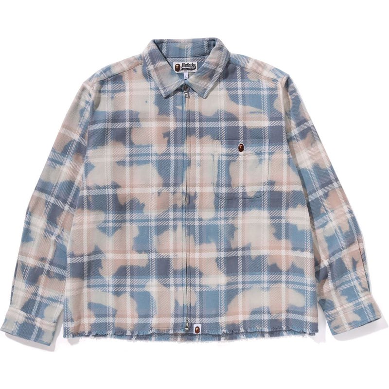 Men Bape Bleached Check Zip Shirt Shirts Sax USA | JB3745475