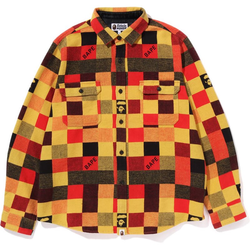 Men Bape Block Check Relaxed Fit Shirt Shirts Red USA | ZA6217427