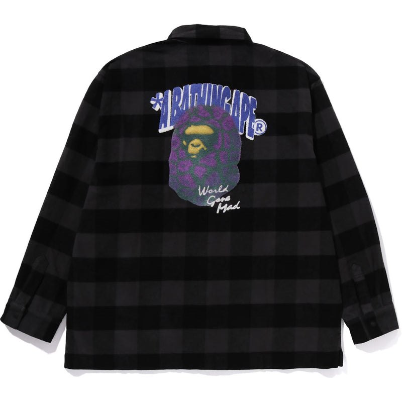 Men Bape Block Check Shirt Relaxed Fit Shirts Black USA | KQ6527257