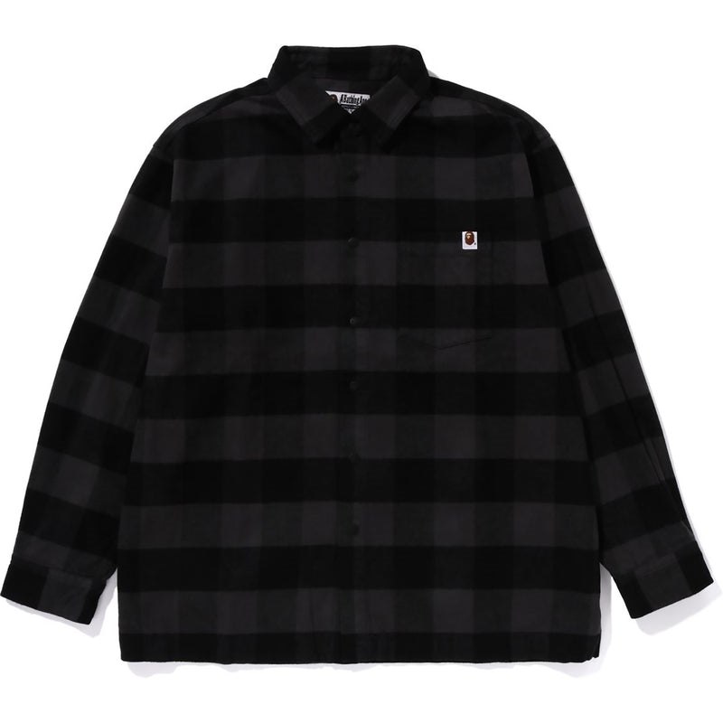 Men Bape Block Check Shirt Relaxed Fit Shirts Black USA | KQ6527257