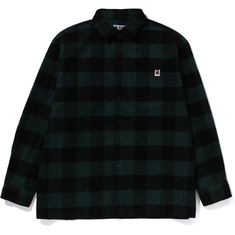 Men Bape Block Check Shirt Relaxed Fit Shirts Green USA | GL2521651