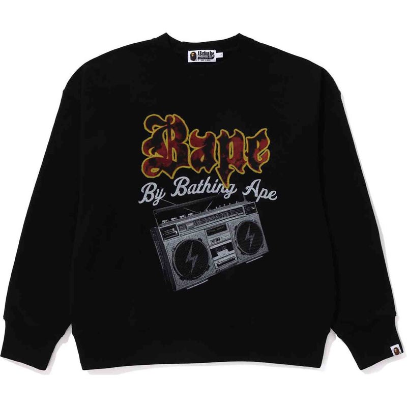 Men Bape Boombox Crewneck Relaxed Fit Sweatshirts Black USA | BE5649469