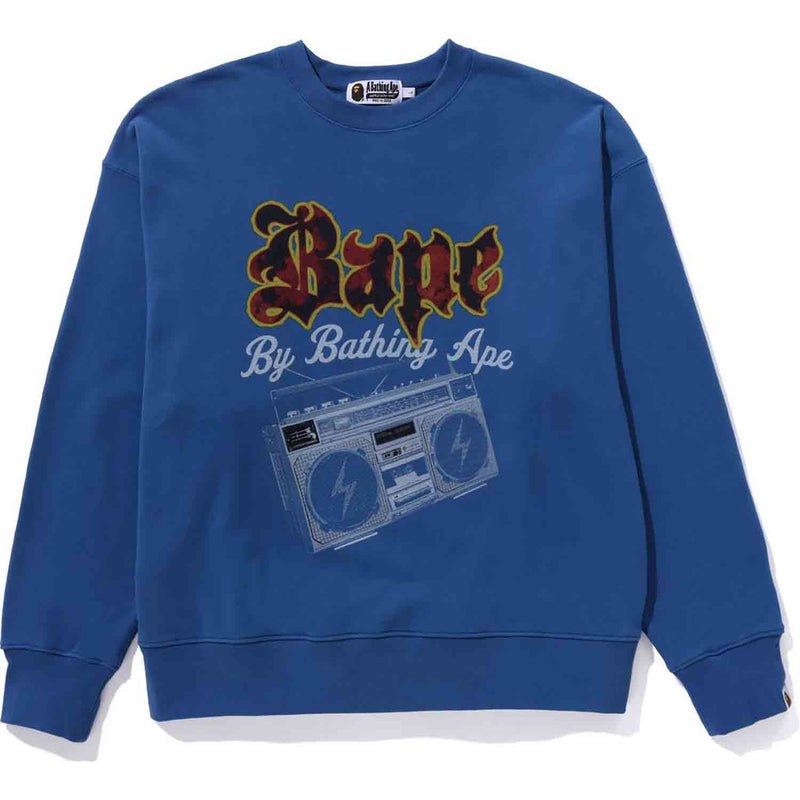 Men Bape Boombox Crewneck Relaxed Fit Sweatshirts Blue USA | OO4573953