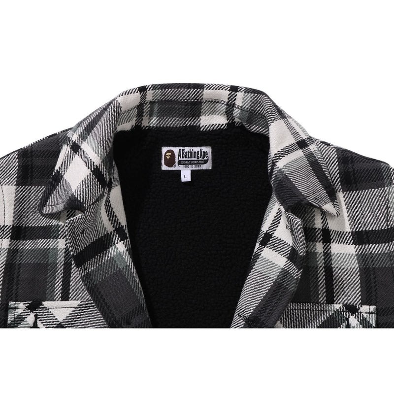 Men Bape Check Cpo Jacket Jackets Grey USA | QA3364534