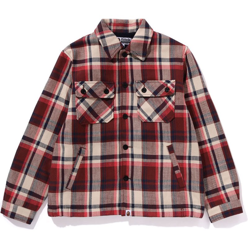 Men Bape Check Cpo Jacket Jackets Red USA | WF6850080