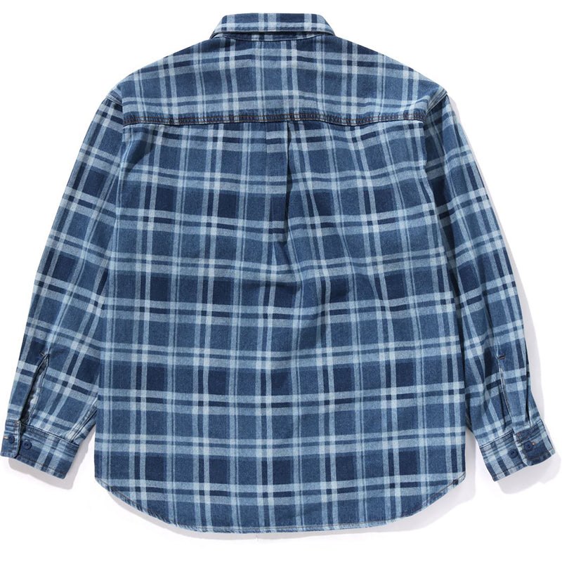 Men Bape Check Denim Shirt Shirts Indigo USA | DN1987697