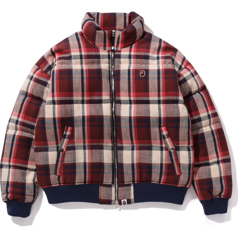 Men Bape Check Down Jacket Relaxed Fit Jackets Red USA | WT9602662