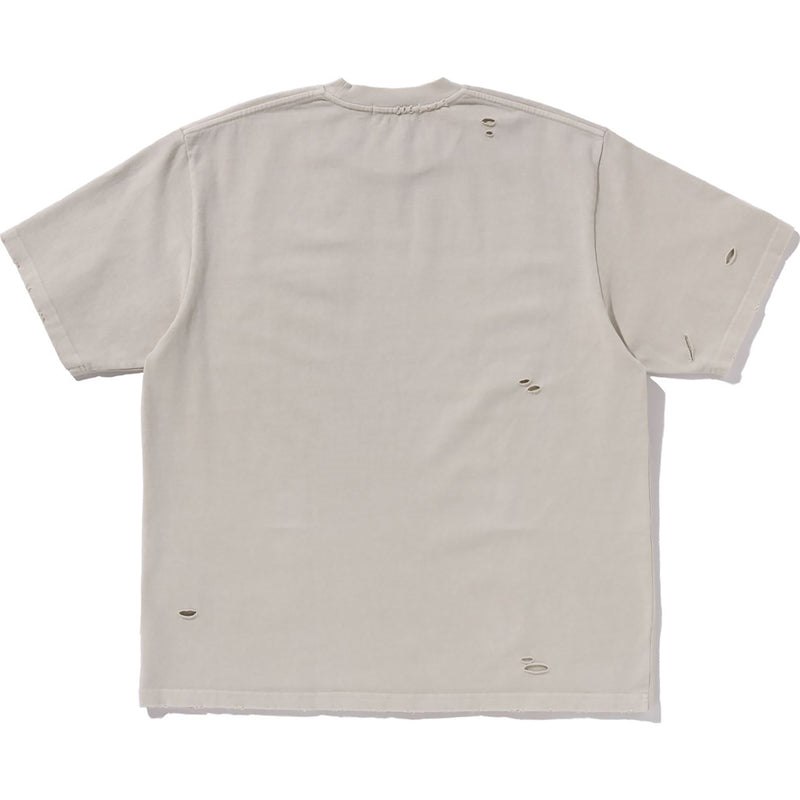 Men Bape Damaged Garment Dyed Relaxed Fit Tee Cut And Sewn White USA | JE3568158