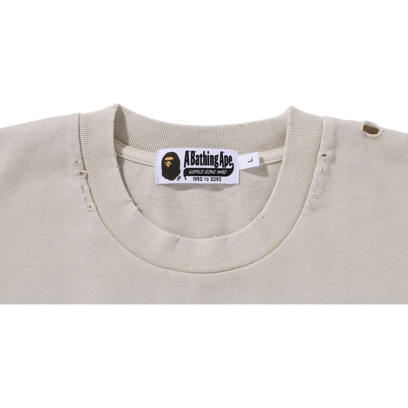 Men Bape Damaged Garment Dyed Relaxed Fit Tee Cut And Sewn White USA | JE3568158