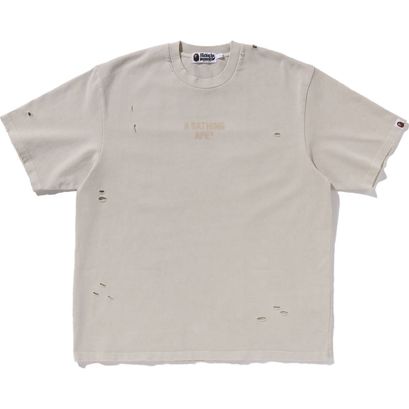 Men Bape Damaged Garment Dyed Relaxed Fit Tee Cut And Sewn White USA | JE3568158