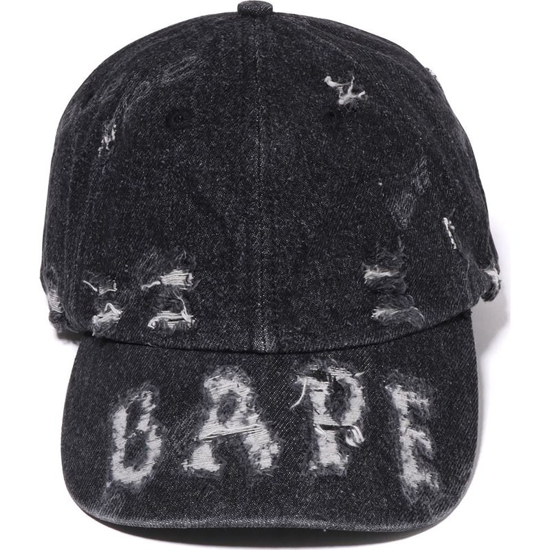 Men Bape Denim Distressed Logo Cap Caps Black USA | JW2357037