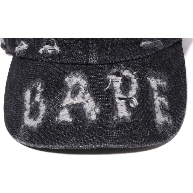 Men Bape Denim Distressed Logo Cap Caps Black USA | JW2357037