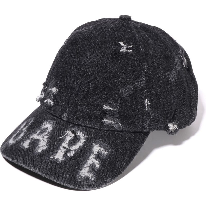 Men Bape Denim Distressed Logo Cap Caps Black USA | JW2357037