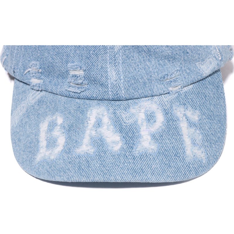 Men Bape Denim Distressed Logo Cap Caps Light Indigo USA | BL0376536