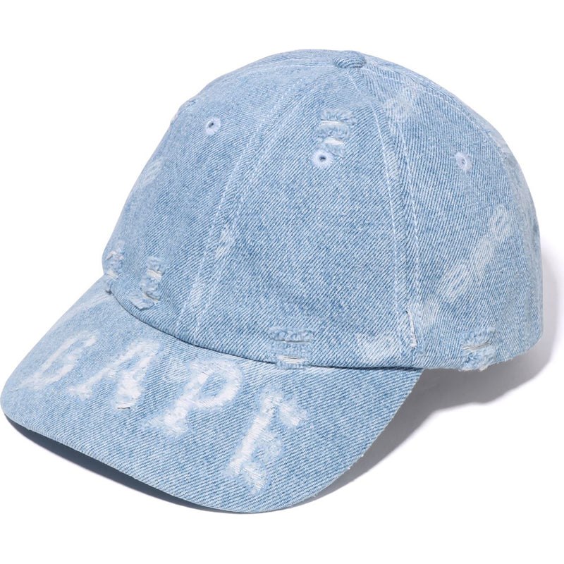 Men Bape Denim Distressed Logo Cap Caps Light Indigo USA | BL0376536