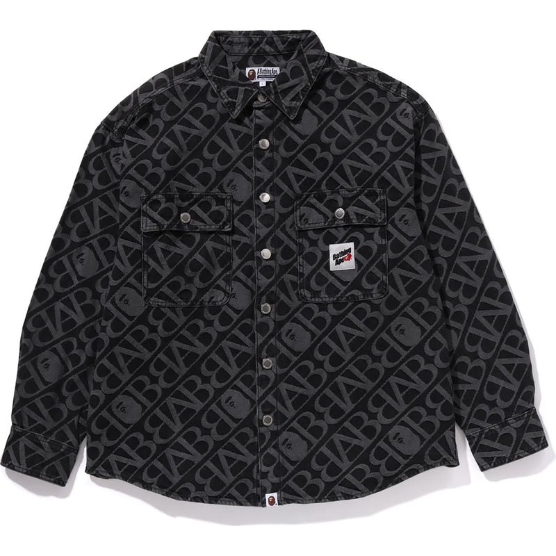 Men Bape Denim Monogram Metal One Point Shirt Shirts Black USA | GA9598558