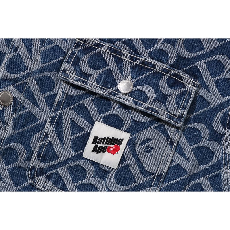 Men Bape Denim Monogram Metal One Point Shirt Shirts Blue USA | HN4289329