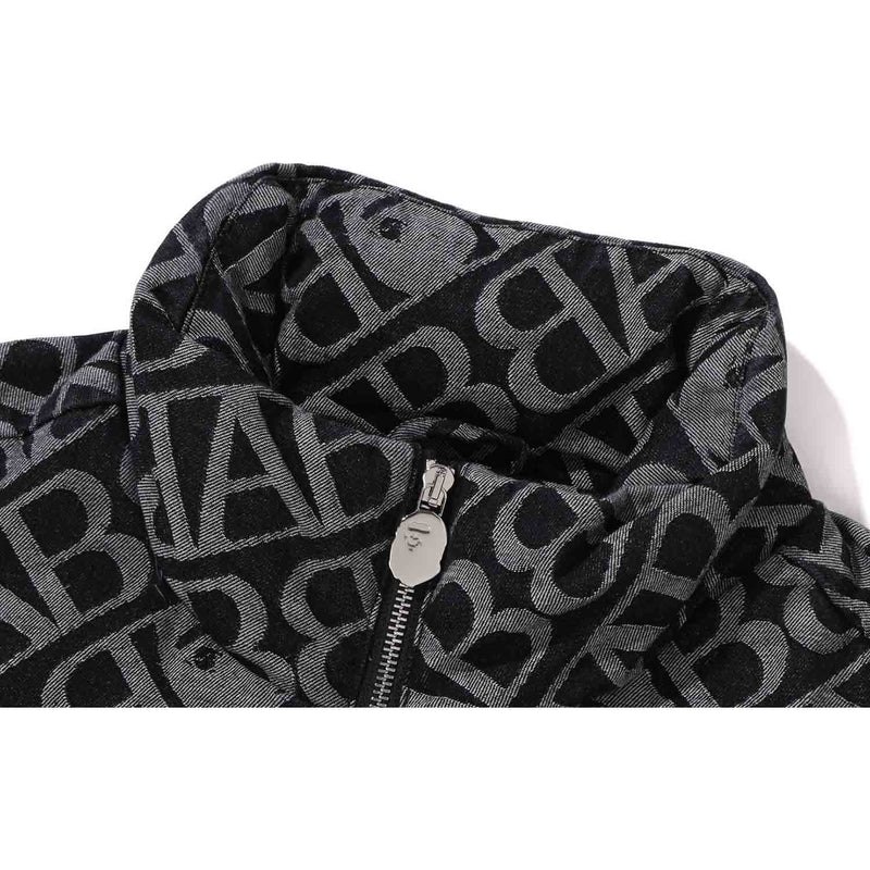 Men Bape Denim Monogram Puffer Down Jacket Jackets Black USA | QH1796276