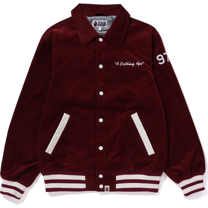 Men Bape General Corduroy Varsity Jacket Jackets Burgundy USA | IE8159519