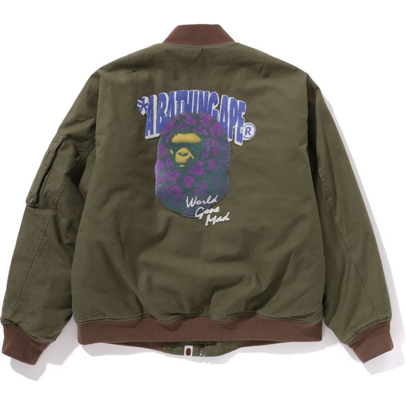 Men Bape Graffiti Bomber Jacket Relaxed Fit Jackets Olivedrab USA | GP5326136