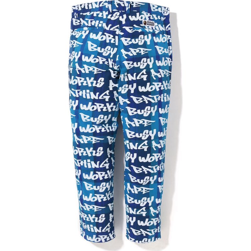 Men Bape Graffiti Check One Point Relaxed Fit Pants Pants Blue USA | PD2561151