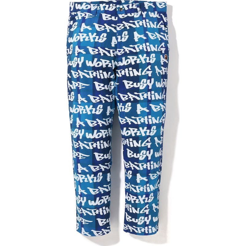 Men Bape Graffiti Check One Point Relaxed Fit Pants Pants Blue USA | PD2561151